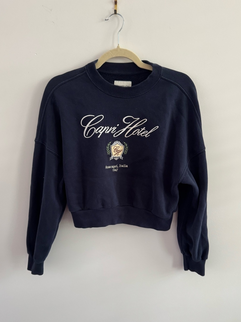 Abercrombie & Fitch Navy Capri Hotel Embroidered Crewneck Sweatshirt